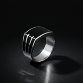 92.5 Silver Black Enamel Stripes Band Ring