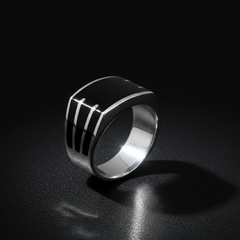 92.5 Silver Black Enamel Stripes Band Ring