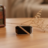92.5 Silver Black Onyx Geometric Statement Ring
