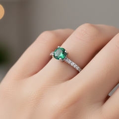 Evergreen Brilliance" Emerald Accent Solitaire Ring
