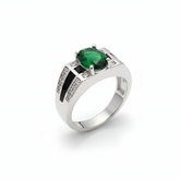 92.5 Silver Emerald Green Stone Ring