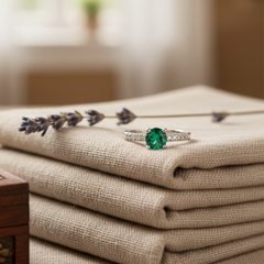 Evergreen Brilliance" Emerald Accent Solitaire Ring