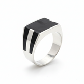 92.5 Silver Black Enamel Dual-Stripe Signet Ring