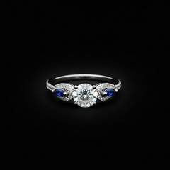 Round Brilliant Three-Stone Ring with Pear Sapphires