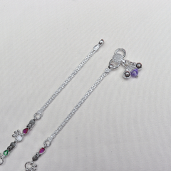 Twisted Silver Payal with Purple & Green Stones