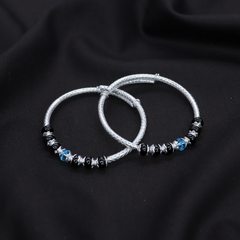 Elegant Baby Silver Kada with Black Beads