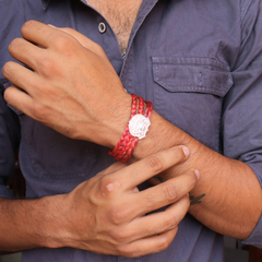 Silver Lion Shield Red Moli Bracelet