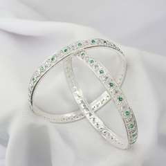 Elegant Green Stone Silver Bangles