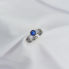 Silver Double Band Blue Stone Ring