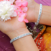 Elegant Green Stone Silver Bangles