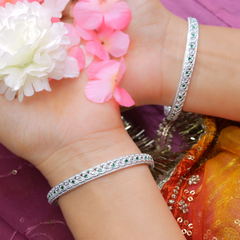 Elegant Green Stone Silver Bangles
