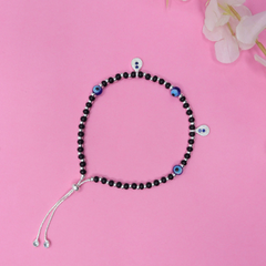 Black Beaded Evil Eye Anklet