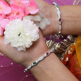 Silver Bangles with Green & Pink Stones