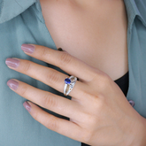 Silver Double Band Blue Stone Ring