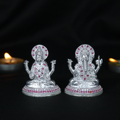Silver Lakshmi Ganesh Idol Pair