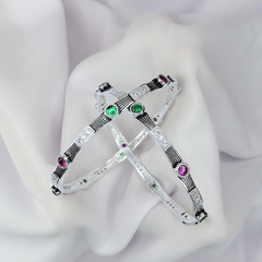Emerald & Ruby Accents Silver Bangles