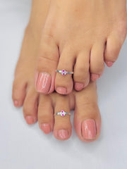 Silver Toe Rings with Dual Pink Stones