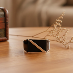 92.5 Silver Black Onyx Geometric Statement Ring