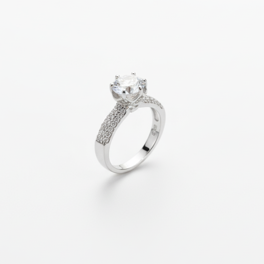 Silver ring with a diamond on a white background
silver diamond ring 
silver ring 
stone ring 
silver ring for girls 
gift for girlfriend 
gift for girl gifts
diamond ring 
silver product 
silver 
92.5 silver ring 
most beautiful silver ring 
silver gifts 
silver princesses ring 
rings 
ring 
anniversary gift 
birthday gift 
birthday gift in silver 
