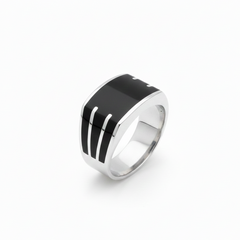 92.5 Silver Black Enamel Stripes Band Ring
