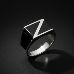 92.5 Silver Black Onyx Geometric Statement Ring