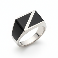 92.5 Silver Black Onyx Geometric Statement Ring