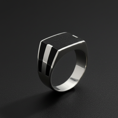 92.5 Silver Black Enamel Dual-Stripe Signet Ring