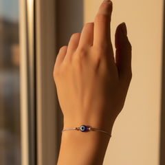 Premium Silver Evil Eye Bracelet for Protection