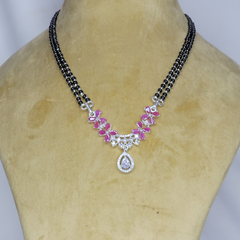 Pink & White Gemstone Silver Mangal Sutra