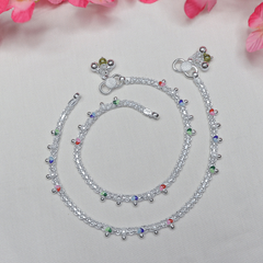Sterling Silver Payal with Multi-Color Stones