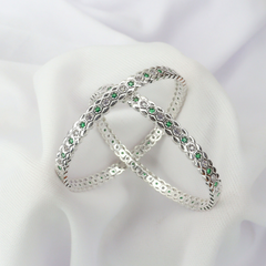 Elegant Green Stone Silver Bangle