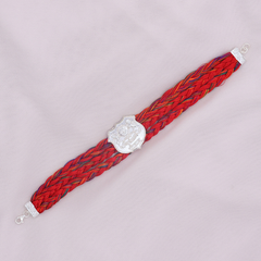 Silver Lion Shield Red Moli Bracelet