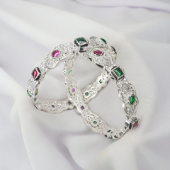 Elegant Multi-Color Silver Bangles