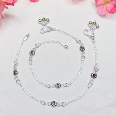 Graceful Stone Work Silver Payal