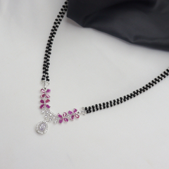 Pink & White Gemstone Silver Mangal Sutra