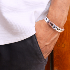 Om Namoh Hanumante Silver Kada for Men