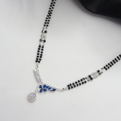 Blue Floral Silver Mangal Sutra