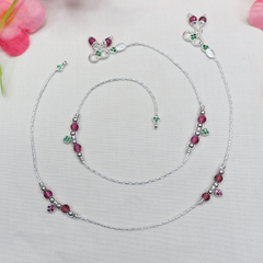 Sterling Silver Payal with Purple & Green Stone Accents