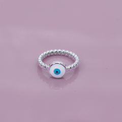 Silver Evil Eye Beaded Ring