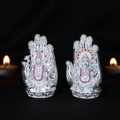 Silver Lakshmi Ganesh Murti with Silver Hand Backdrop