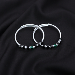 Baby Silver Kada with Black Beads & Green Accents