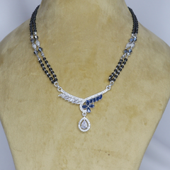 Blue Floral Silver Mangal Sutra