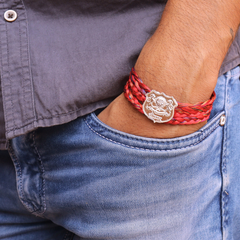 Silver Lion Shield Red Moli Bracelet