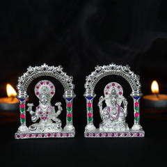 Silver Lakshmi Ganesh Idol with Temple Design