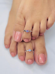 Silver Toe Rings with Dual-Color Stones